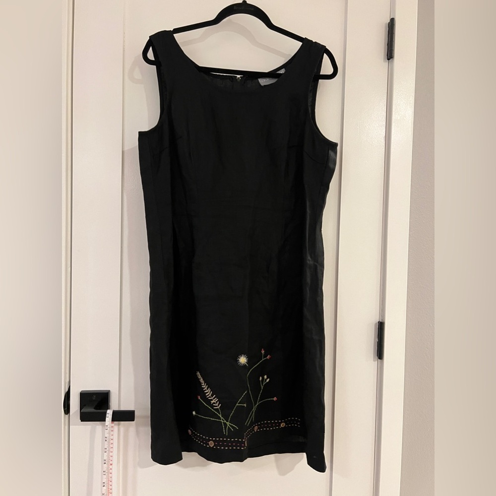 Vintage Carol Anderson Floral Midi Dress Black Embroidered Floral Womens Large L